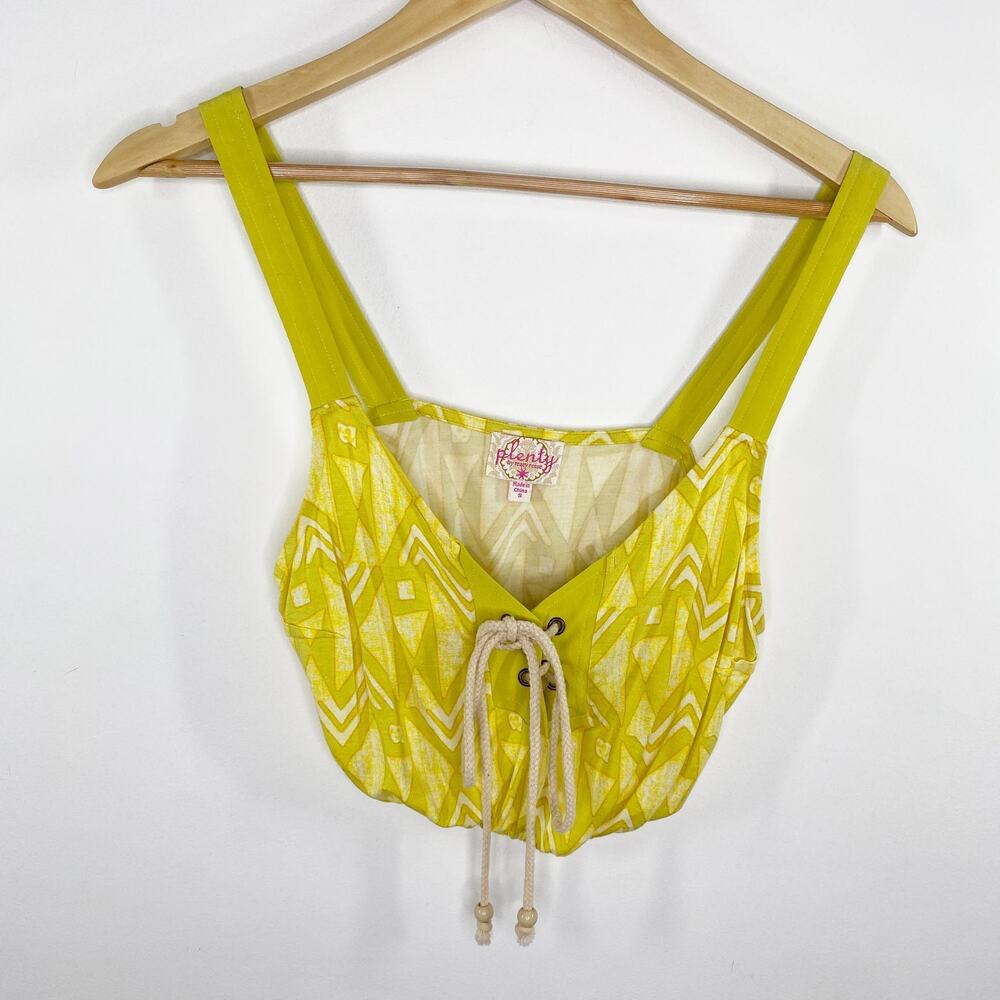 Plenty by‎ Tracy Reese Yellow Green Lace-Up Crop Top Women's Size Small S